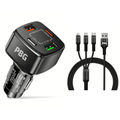 4-Port USB Car Charger with 3-in-1 Cable - Fast Charging Combo